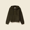 Pull &agrave; capuche zipp&eacute; vert kaki femme