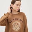 Sweat col rond manches longues marron femme