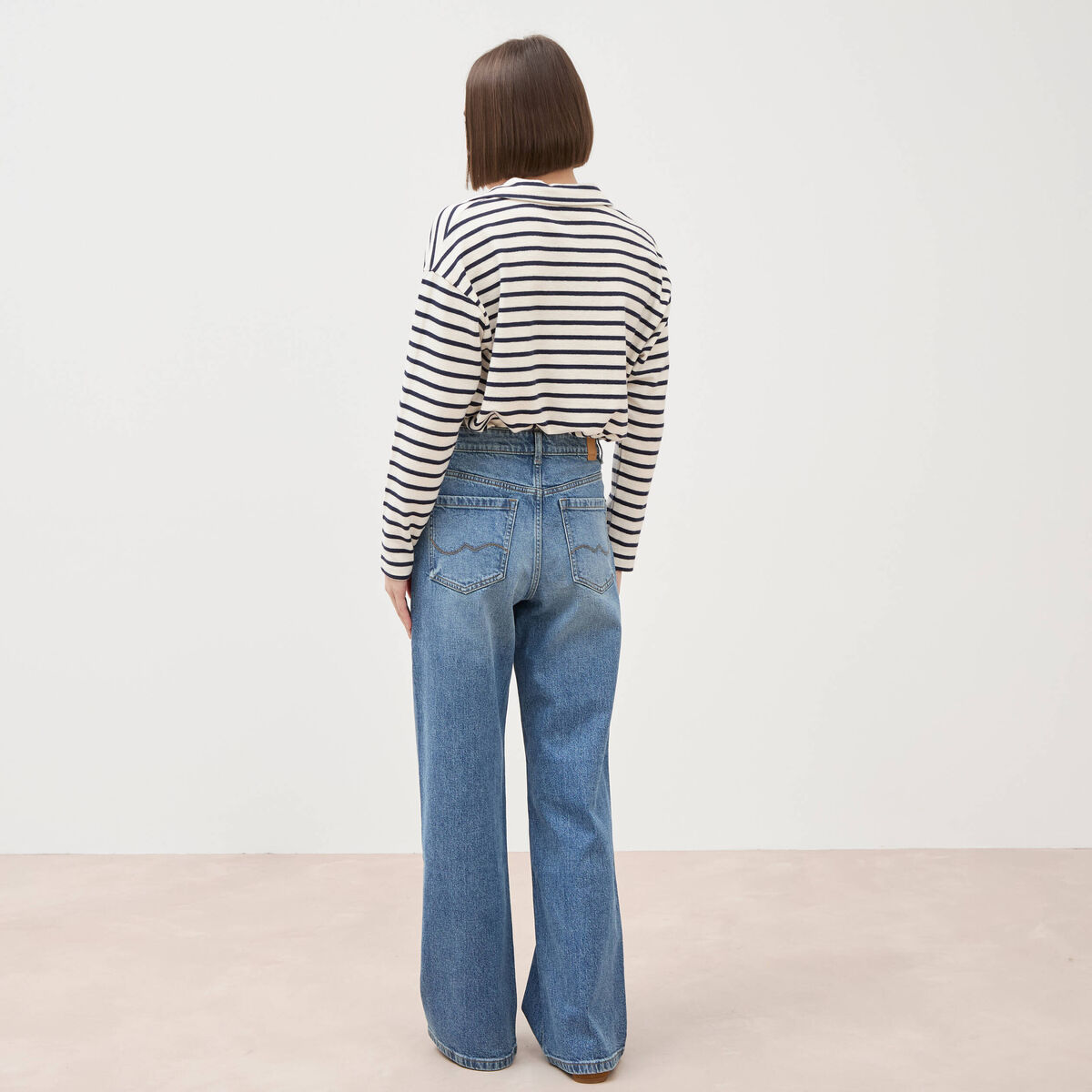 Jeans large taille haute denim stone femme