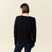 Pull fin col V manches longues bleu foncé femme
