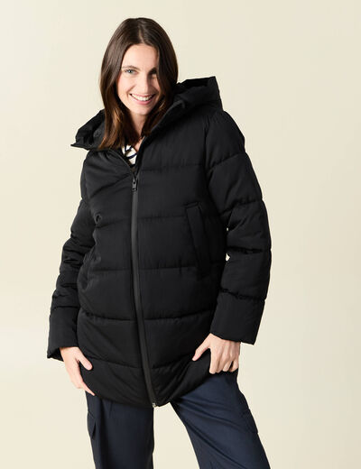 Doudoune longue à capuche noir femme