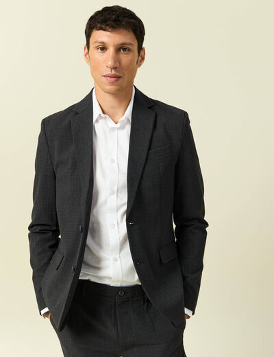 Blazer cintr&eacute; court col tailleur noir homme