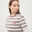 T-shirt ray&eacute; col rond manches courtes ivoire femme