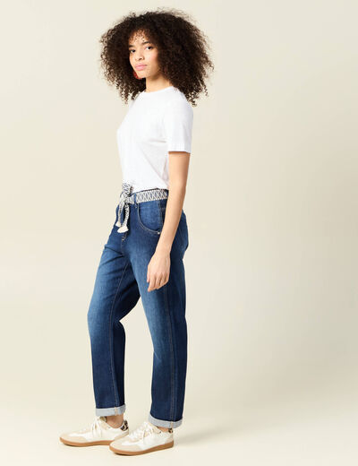 Jeans boyfriend ceinturé denim brut femme