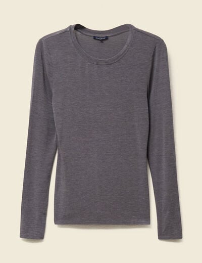 T-shirt cintr&eacute; manches longues col rond gris fonc&eacute; femme