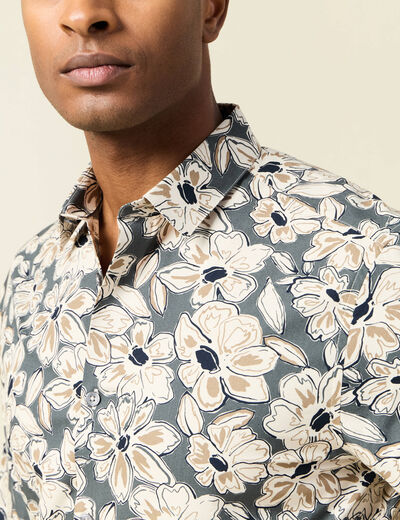 Chemise en coton manches longues beige homme