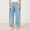 Jeans wide leg cropped taille bascul&eacute;e bleu ciel femme