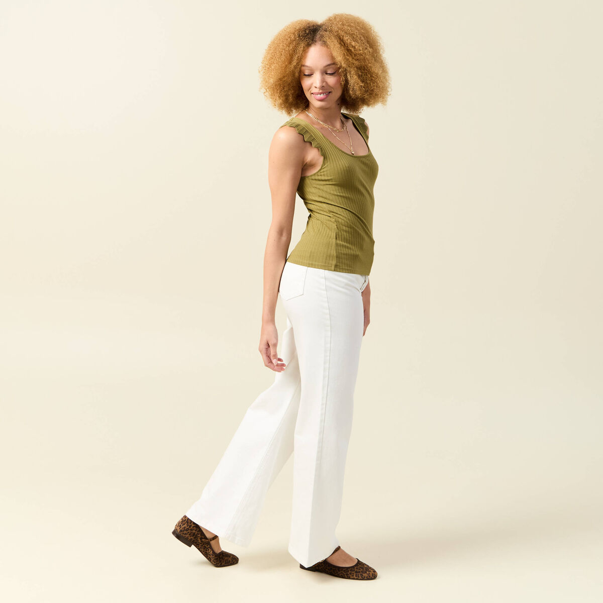 Débardeur bretelles larges vert kaki femme