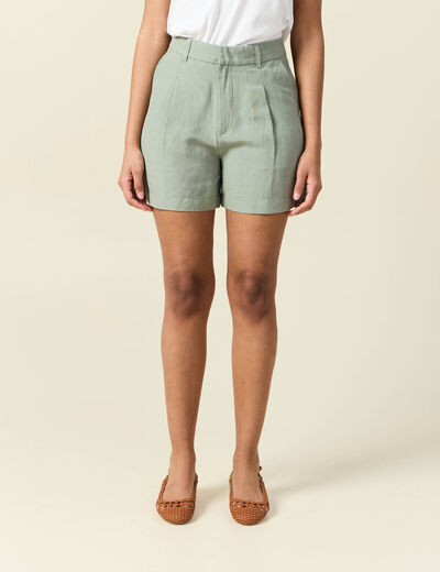 Short droit avec pinces vert kaki femme