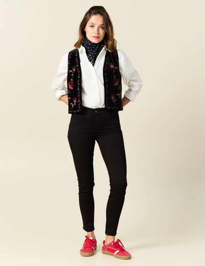Jeans skinny push up 7/8ème denim noir femme