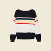Pull col bateau manches longues en coton bleu marine femme