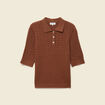 Polo col polo manches coude en coton marron fonc&eacute; femme