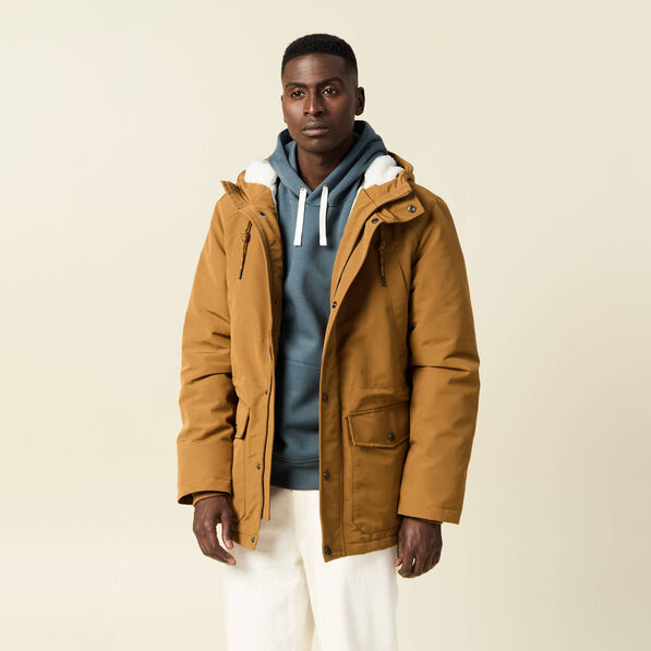 Parka droite à capuche doublée marron homme