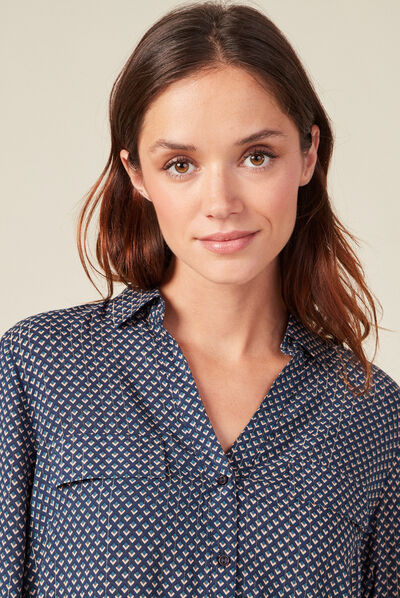Chemise manches longues bleu femme