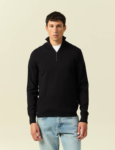 Pull fin col camionneur manches longues noir homme