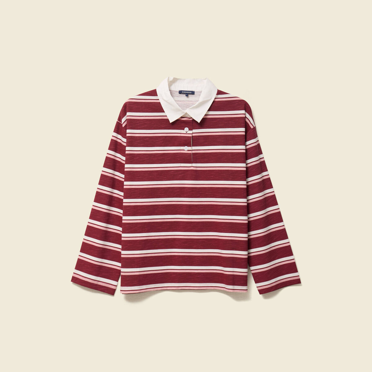 T-shirt droit manches longues en coton bordeaux femme
