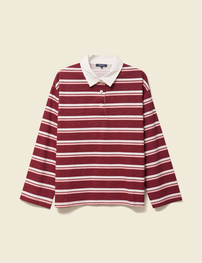 T-shirt droit manches longues en coton bordeaux femme