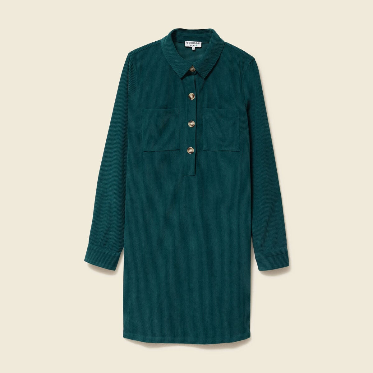 Robe droite velours col polo vert fonc&eacute; femme