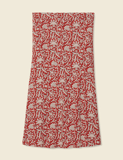 Jupe midi droite fluide bleu gris femme