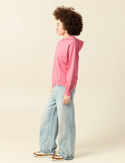 Sweat &agrave; capuche manches longues brillant mauve femme