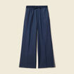 Pantalon large taille haute ray&eacute; bleu marine femme