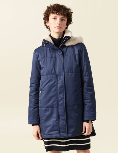 Parka droite à capuche bleu marine femme