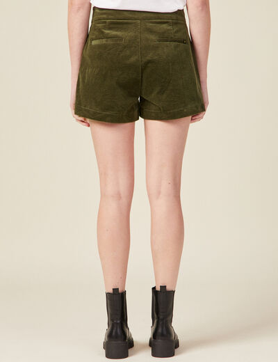 Short droit en velours vert kaki femme