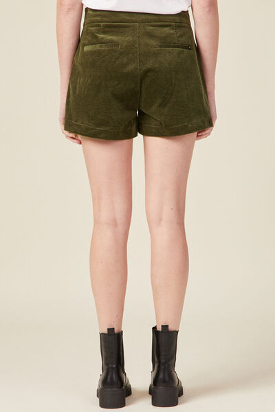 Short droit en velours vert kaki femme