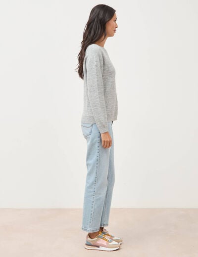 Pull manches longues col bateau gris femme