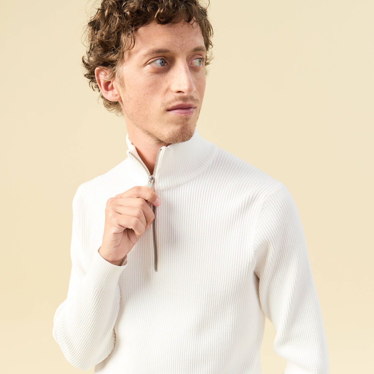 Pull col camionneur ecru homme