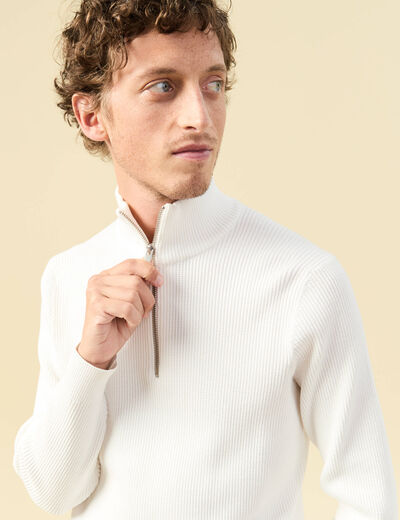 Pull col camionneur ecru homme