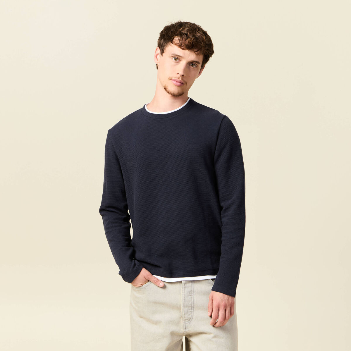 T-shirt manches longues bleu marine homme