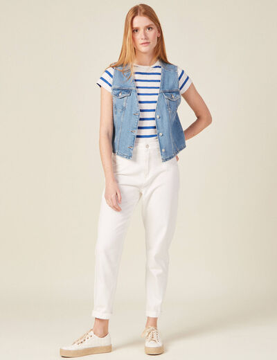 Veste sans manches en jean denim used femme