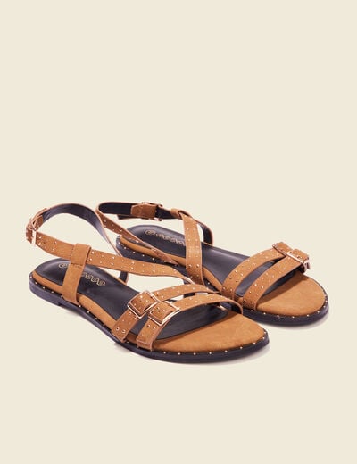 Sandales plates à clous marron femme