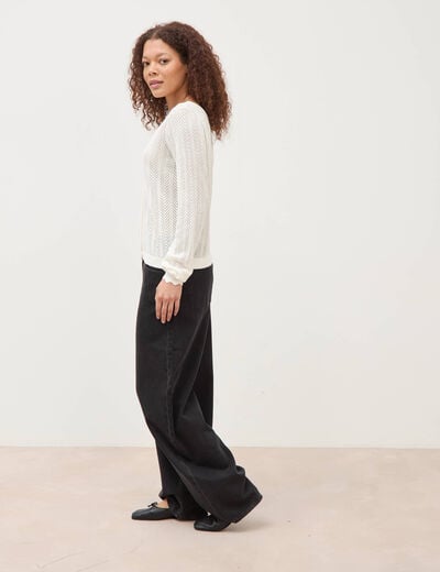 Gilet dos devant ajour&eacute; ecru femme