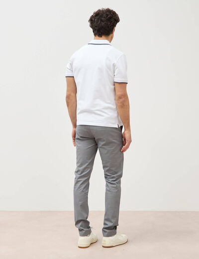 Polo cintr&eacute; en coton manches courtes blanc homme