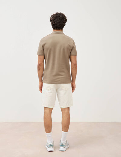 Polo en coton avec zip manches courtes taupe homme