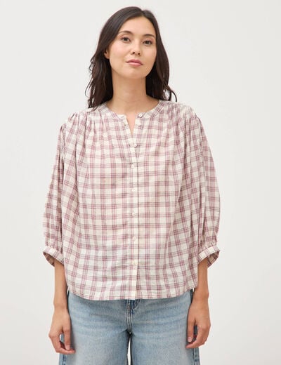 Chemise oversize &agrave; carreaux marron cognac femme
