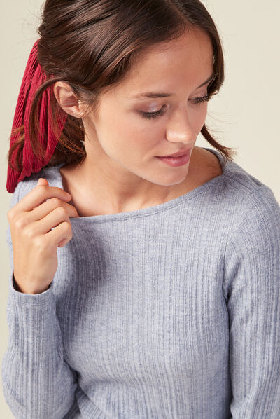 T-shirt manches longues bleu gris femme