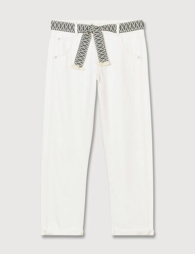 Jeans boyfriend ceintur&eacute; denim blanc femme