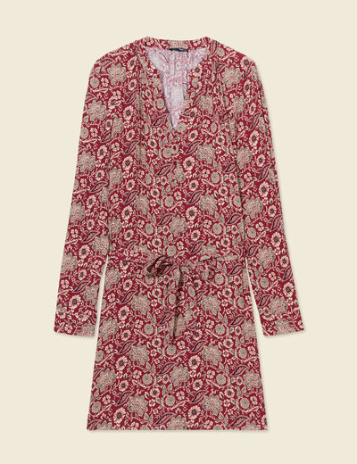 Robe droite fluide ceinturée bordeaux femme