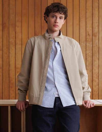Blouson col camionneur manches longues beige homme