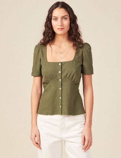 T-shirt manches courtes vert kaki femme