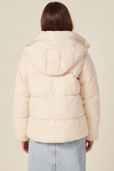 Doudoune droite à capuche beige femme