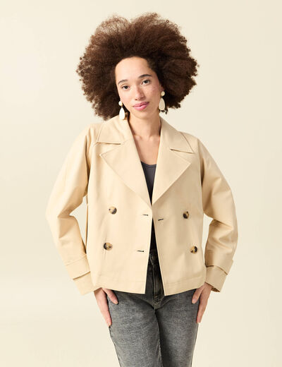 Trench oversize court col tailleur beige femme