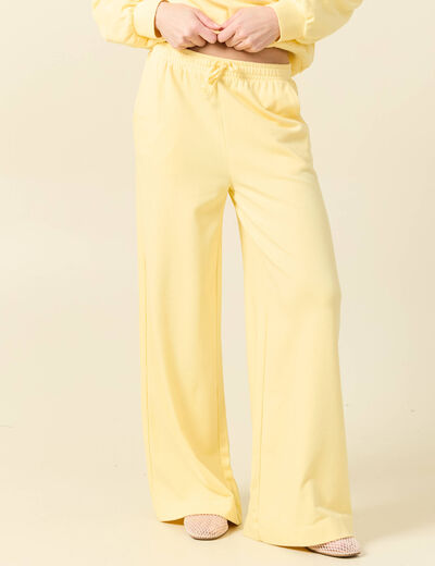 Pantalon large taille haute fluide jaune pastel femme