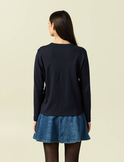 T-shirt en coton manches longues bleu marine femme