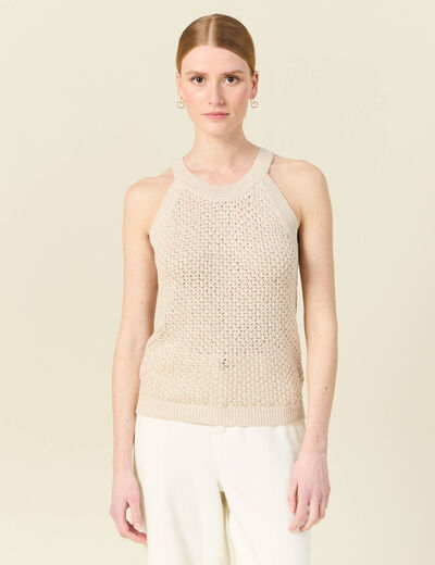 Débardeur tricot ajouré creme femme