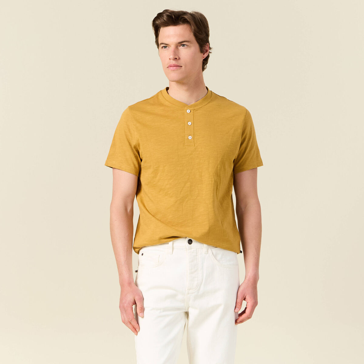 T-shirt éco-responsable jaune moutarde homme