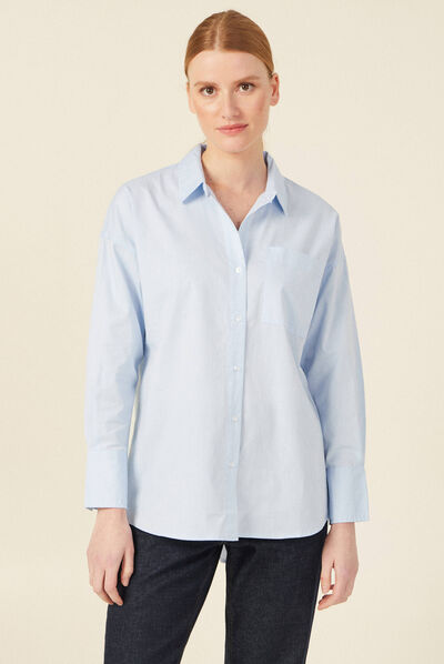 Chemise manches longues bleu ciel femme